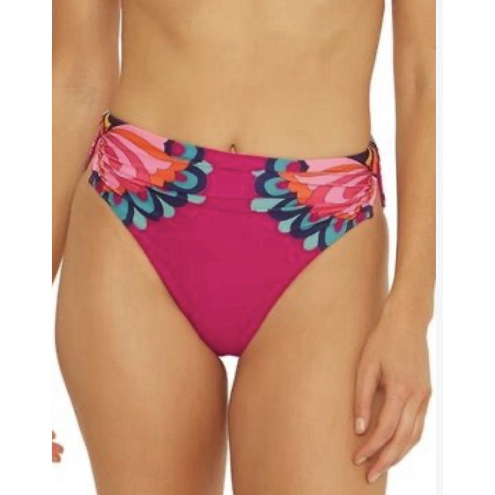 NWT Trina Turk Medallion Floral Print High-Waist Bikini Bottom Pink Sz 4